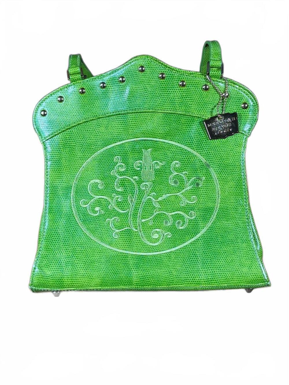 Deborah Lewis Studio Green Textured Handbag Plant Design Pink Lining Y2K